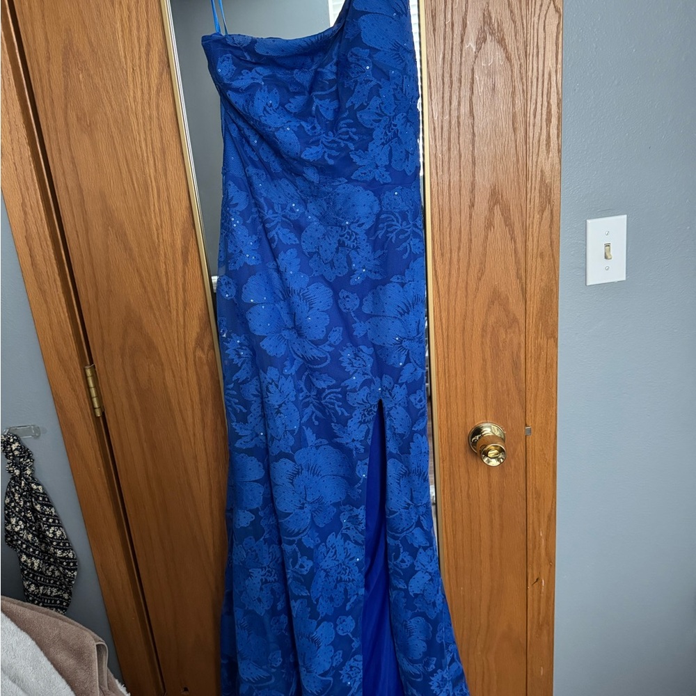 B Darlin Blue Floral Prom Dress